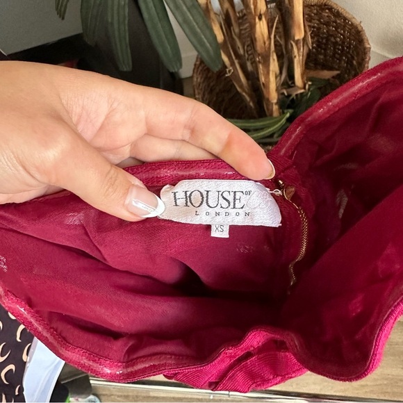 House of CB Burgundy Strapless Midi Dress - Picture 3 of 7